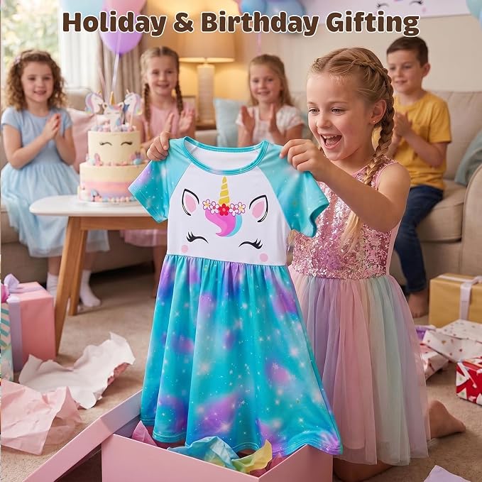 Play Tailor Doll and Girl Matching Nightgown Unicorn Outfit Pajamas Night Dress for Girls and 18" Dolls Clothes