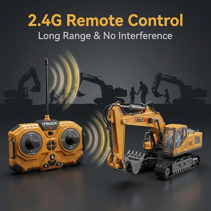Remote Control Excavator,RC Excavator Toy 11CH Construction Digger,Construction Toys Rc Excavator for Adults,Metal Dig Bucket, Lights Sounds,3 4 5 Year oldGift for Birthday