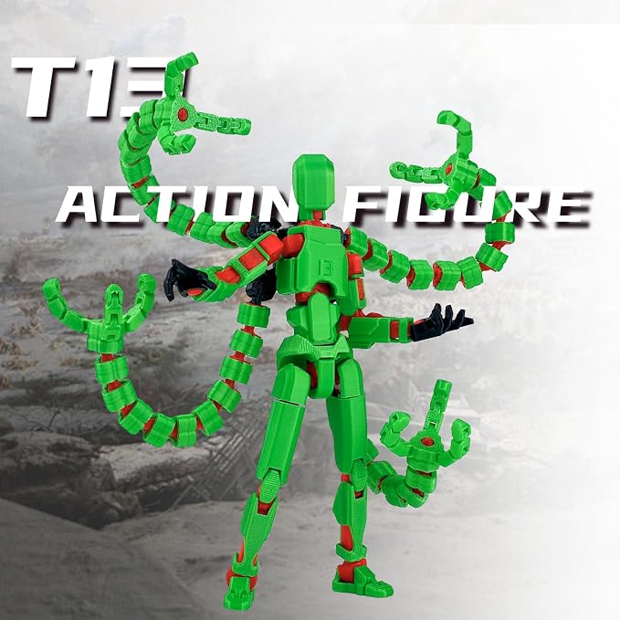 T13 Already Assembled Action Figure Accessories, T13 Multi-Jointed Movable,for Collectors Desktop Decorations t-13 Movability 3D Printed Toys (Green, 7.2inch)
