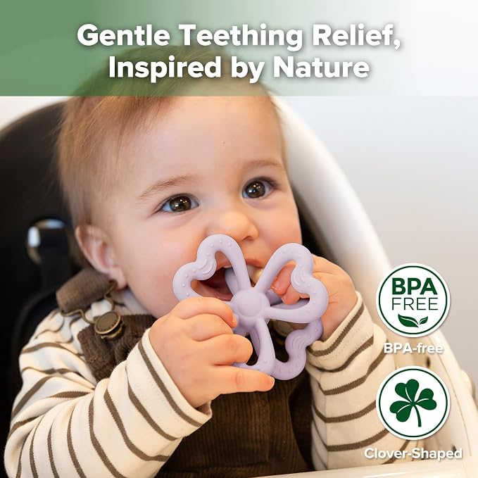 Haakaa Silicone Clover Teether - Food Grade Silicone Teething Toys for Babies 3-6 Months 6-12 Months, Soft & Easy Hold Chew Toy for Infant, BPA Free (Lavender)