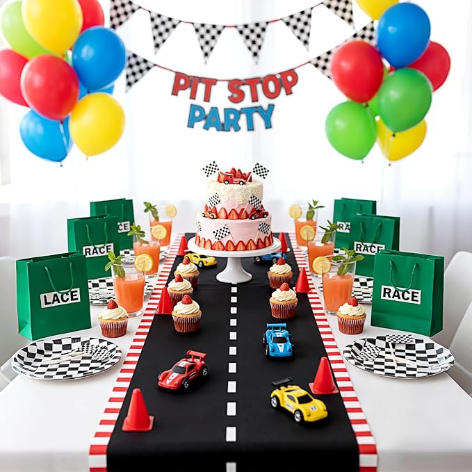 Racetrack Floor Running Black Racer Party Decoration Mat Road Table Runner Long Racetrack Tablecloth Drag for Party (Stripe Style,16 ft x 2 ft)