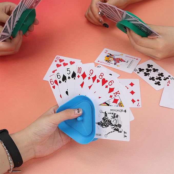Playing Card Games Holder,8 Pack Triangle Shaped Hands-Free Playing Card Holder for Kids,Adults,Seniors,Poker Parties,Family Card Game Nights&Classroom Activities,4 Colors,Set of 8