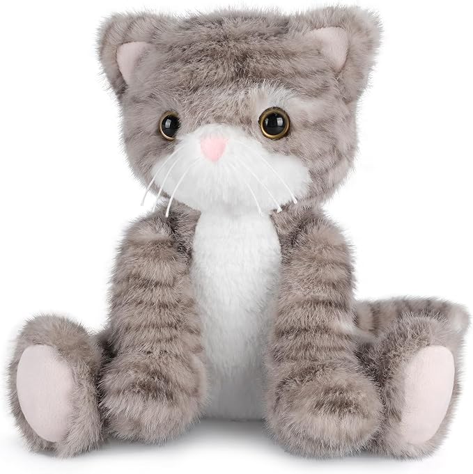SuzziPals Heatable & Coolable Grey Cat Stuffed Animal, Cat Heating Pad Microwavable for Soothing & Relaxation, Lavender Scented Cat Plush Toy for Stress Relief, Stuffed Cat Toys for Kids