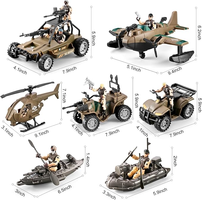 78-in-1 Army Men Toys Sets with Realistic Military Truck/Helicopter/Kayak Boat/Motorcycle/Army Men Action Figures/Weapon Gears, Army Toys Gift for Boys Kids 4-7 6-8 8-14 Fun Birthday Party Favors