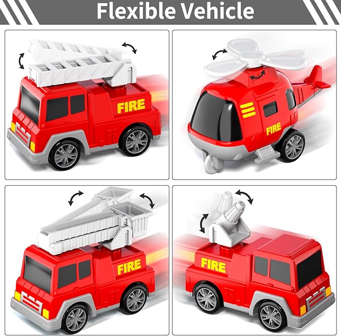Bennol Fire Truck Toys for 1 2 3 4 5 Years Old Boys Toddlers, Cars Toys Gifts Fire Trucks with Ladder Fire Trucks & Helicopter, Toddler Car Toy Set for Kids Boys Girls