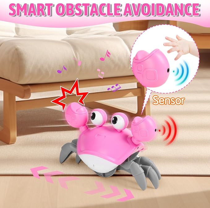 Hirger Crawling Crab Baby Girl Toys 6-12 Months: Infant Tummy Time Toys, Dancing Walking Crab for Toddler 1 2 3 Year Old, 1st Birthday Gift with Music and Light