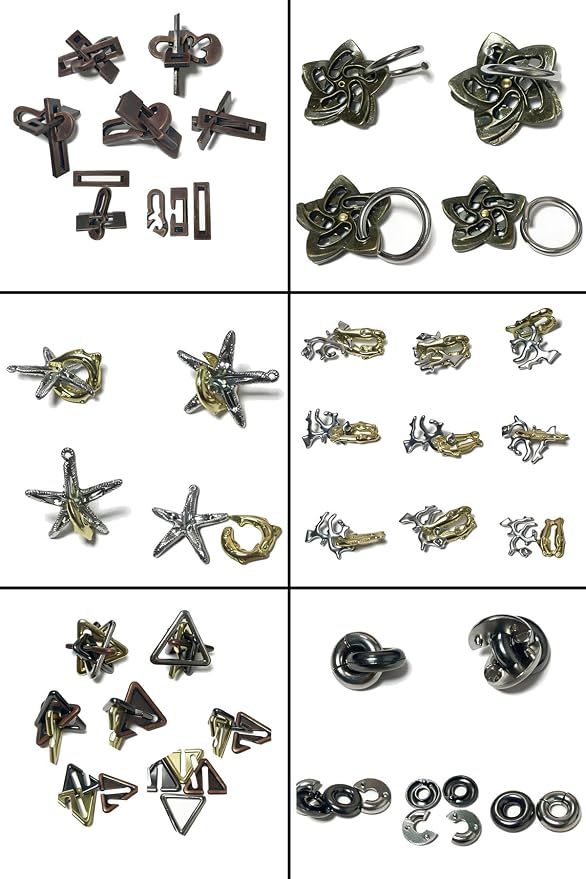 AHYUAN 32Pcs Metal Brain Teaser Puzzles 3D Cast Steel Teasers Puzzle for Kids Teens Magic Puzzles Games Toys IQ Education Smart Logic Test Toy Fidget Toys Party Favors for Kids Adults Challenge