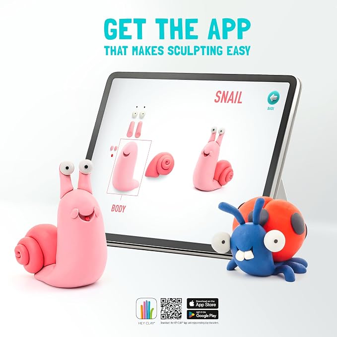 HEY CLAY Set - Colourful Modeling Air Dry Clay Kit for Kids 15 cans and Sculpting Tools with Fun Interactive Instructions App - Children 3+ (Bugs)