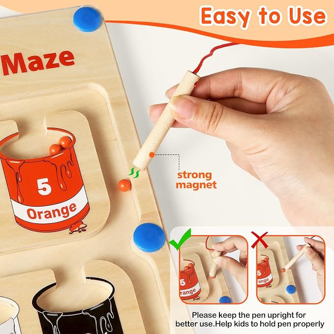 Magnetic Color and Number Maze, Montessori Toys for 3+ Year Old, Wooden Magnet Board Counting & Color Sorting Toddler Activities, Educational Fine Motor Skills Toys Gifts for 3-5 Years Old Boys Girls