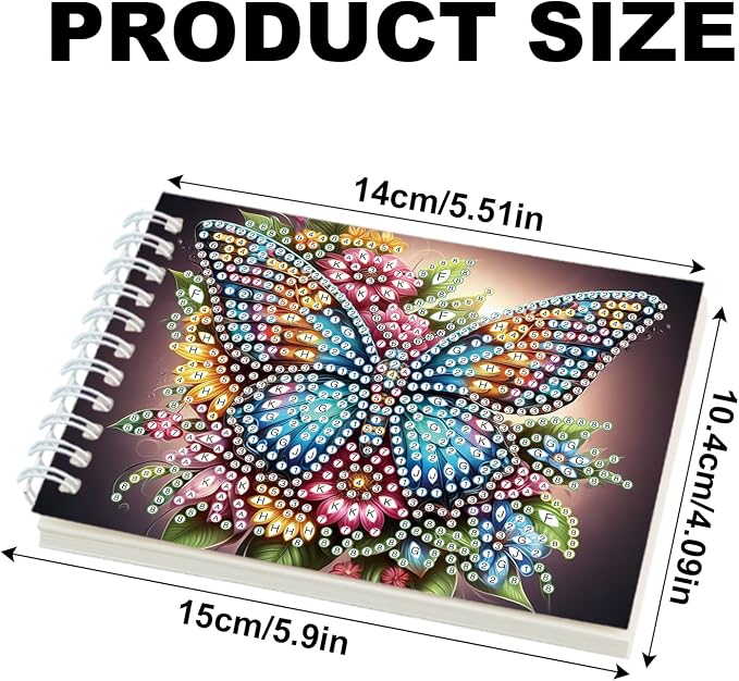 2 Pcs Butterfly Diamond Painting Notebook 80 Pages for Adults,Diamond Art Journal and DIY Sketchbook, Diamonds Art Kit Supplies,Gift for Beginners, Craft Lovers, Artists. (Butterfly)