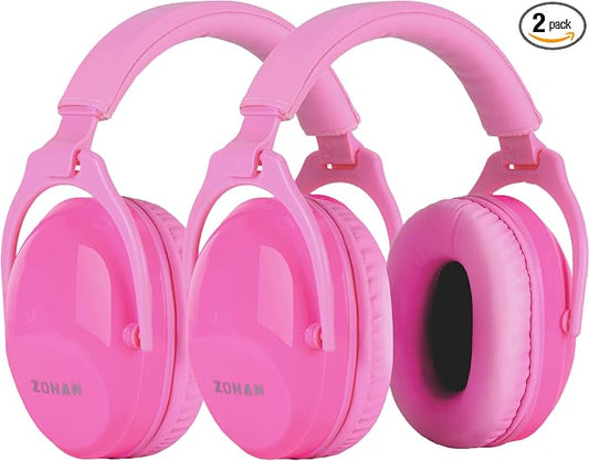 ZOHAN Kids Ear Protection 2 Pack, 25dB NRR Noise Cancelling Headphones for Kids, with Pillowy Pads, for Monster Truck, School, Autism, Sensory, Fireworks, Concerts, Events (Pink+Pink)