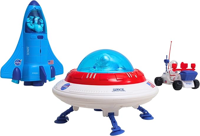 Space Adventure Space Shuttle Playset – Licensed Light & Sound Shuttle with Hovercraft, Space Buggy & Astronaut Figures, Plastic Space Toy & Collectible for Kids Ages 3+