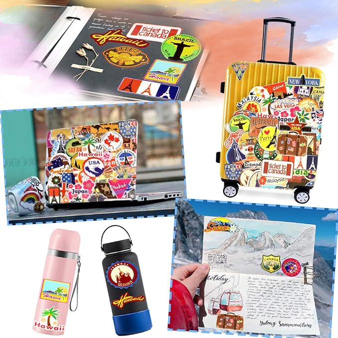 QTL Luggage Stickers for Travel, Waterproof Vinyl Stickers for Easy Luggage Identification, Suitcase and Travel Gear, 100PCS