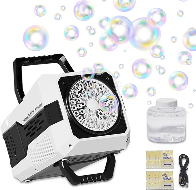 2026 Bubble Blower with LED Lights Automatic Bubble Machine Operated by USB or Battery,for Wedding/Outdoor Party Essential Toy Kids Birthday Gift