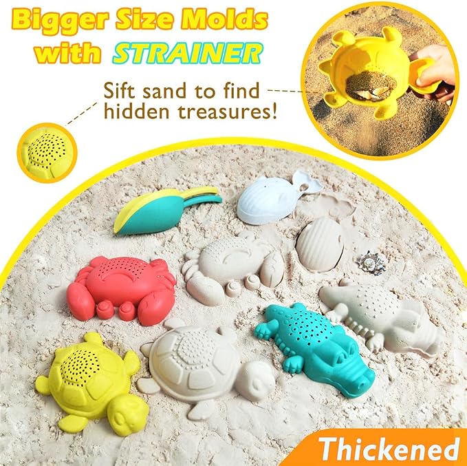 Collapsible Beach Toys for Kids Toddlers, Collapsible Sand Buckets Shovels Set with Mesh Bags and Sand Molds, Foldable Travel Sand Toys for Beach Sandbox Toys for Kids