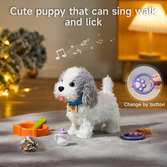 OR OR TU Walking Barking Toy Dog with Remote Control Leash, Plush Puppy Electronic Interactive Toys for Kids, Shake Tail,Pretend Dress Up Realistic Stuffed Animal Dog Age 3 4 5 6+ Years Old Best Gift