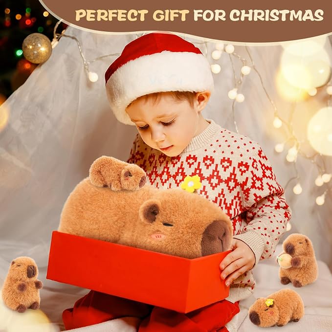 SuzziPals Flower Capybara Stuffed Animal with Babies Inside, 5PCS Capybara Plush Set with Mommy & 4 Baby Capybaras, Soft Plush for Bedroom Decor, Birthday Easter Gift for Kids & Capibara Lovers