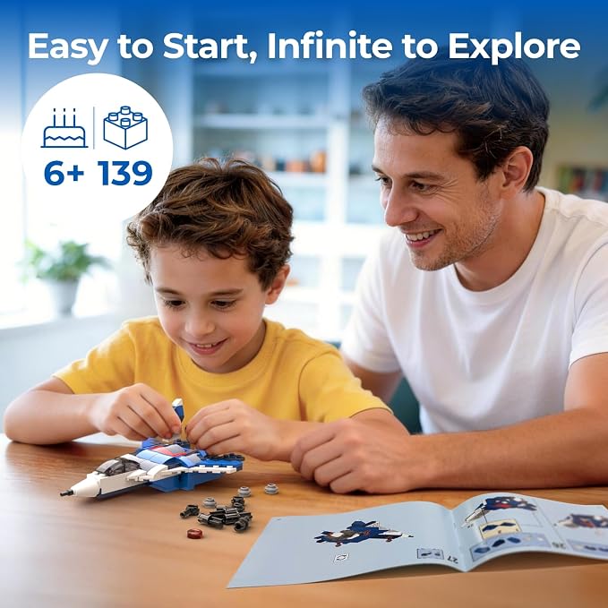 Apitor 12-in-1 STEM Building Blocks Kit for Kids Ages 6-12 | 139 Pcs Creative Construction Toy with Digital App & Paper Manual | Fighter Jet Model Build Robot DIY Activity Toy for Ages 6+ Years