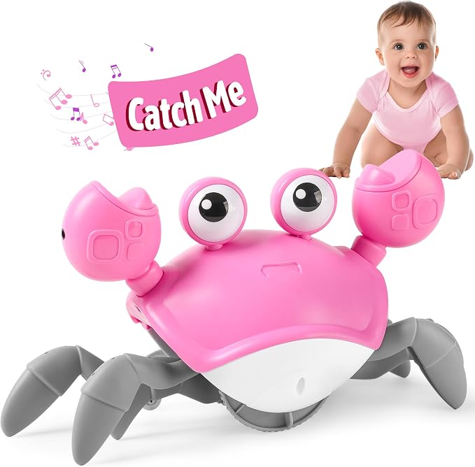 Hirger Crawling Crab Baby Girl Toys 6-12 Months: Infant Tummy Time Toys, Dancing Walking Crab for Toddler 1 2 3 Year Old, 1st Birthday Gift with Music and Light