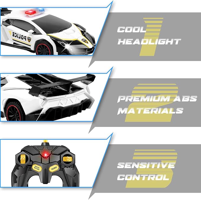 Remote Control Car Transformer Toys for Boy 4-6 Years Old: One-Button Transforming Police Car with LED Light & 360° Rotation Drifting 2.4 Ghz Robot RC Car Christmas Birthday Gift Idea for Kids