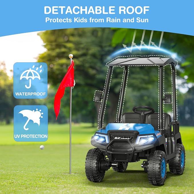 LIGIANT 24V Ride on Car for Big Kids, 4-Seaters Ride on Golf Cart, Max. Capacity: 264 Lbs(4 Kids), 4WD Kid's Car w/Remote Control, Detachable Awning, Spring Suspension, Music/Story/Power Display