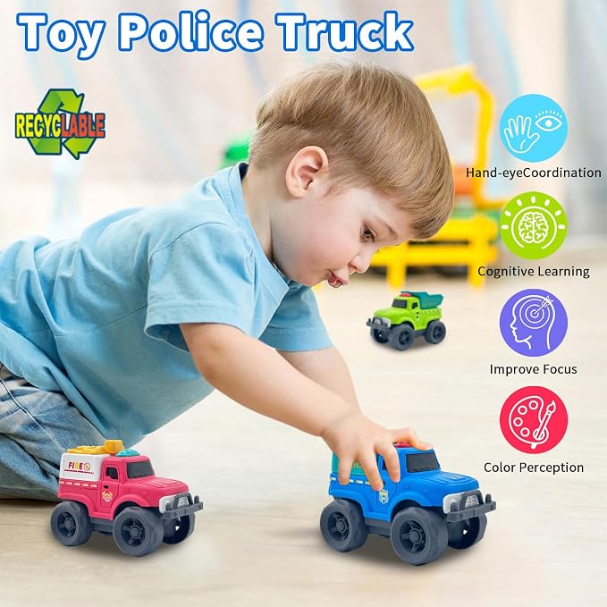 Aigitoy Toddler Car Toys for Boy Girl 1-3 Year Old, Blue Police Truck, BPA Free, Phthalates Free, PVC, Recycled Plastic, Easy to Clean, Toddlers Toy for Fine Motor Skills,Improving Gross Motor