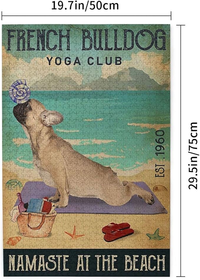 Beach Yoga Club French Bulldog Jigsaw Puzzles for Adults 1000 Piece, Adult Children Intellective Educational Toy DIY Home Decoration