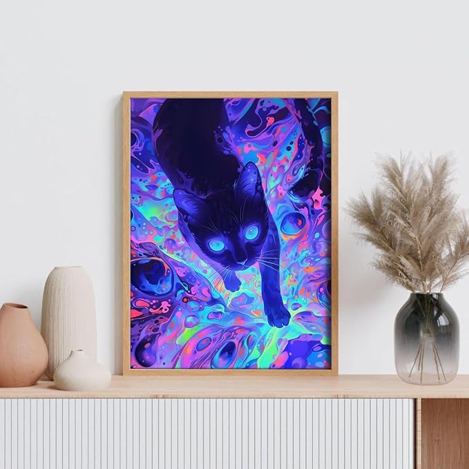 RYMILIE Black Cat Diamond Art Kits for Adults, DIY Cat Diamond Painting Kits Round Diamond Dots for Adults,5D Full Drill Painting Kit Art and Crafts for Adult Home Wall Decor 12x16inch