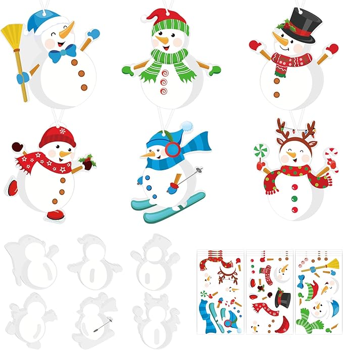 PAIVSUN 24Pcs Christmas Craft Kits, DIY Snowman Stickers Cutouts Ornaments Kit, Make Your Own Christmas Craft for Xmas Tree Decorations Winter Party Handcraft Supplies