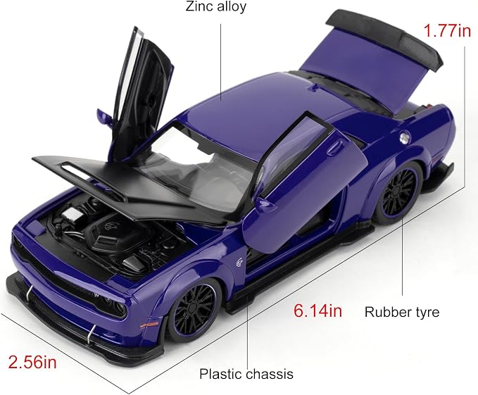 WAKAKAC Toy Cars 1:32 Compatible for Dodge Challenger SRT Hellcat Model Cars, Pull Back Die-cast Vehicles, Collectible Cars with Sounds＆Lights for Kids Boys Girls and Adults, Gift Purple