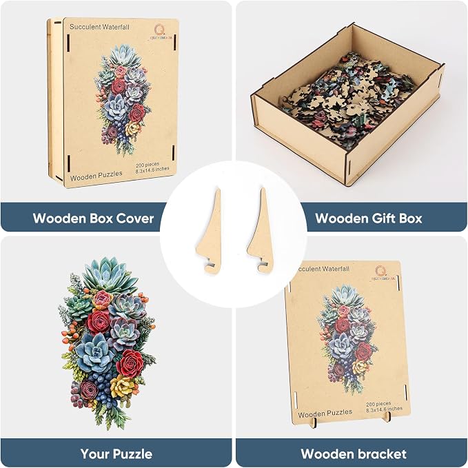 Wooden Puzzles for Adults,Succulent Waterfall Jigsaw Puzzles,500 Pieces,13.3 * 23.5 Inch,Unique Irregular Shape Fun Challenging Family Game Gifts