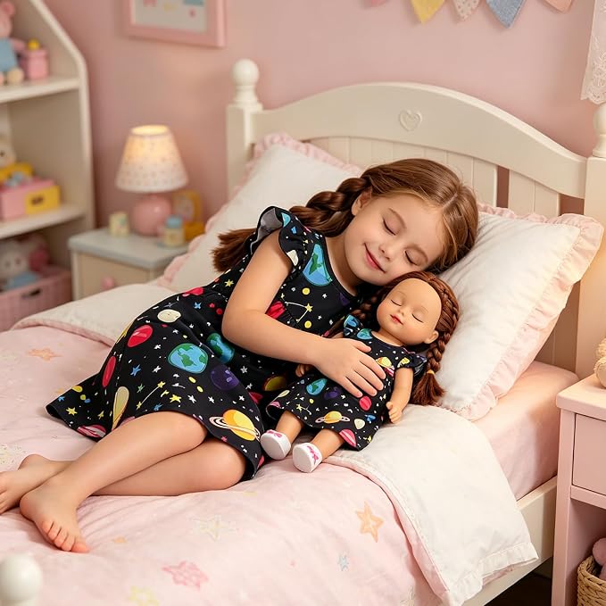 AmzBarley Matching Doll & Girl Pajamas Girls Nightgowns Sleepwear Night Dress for Kids and 18 inch Doll Clothes