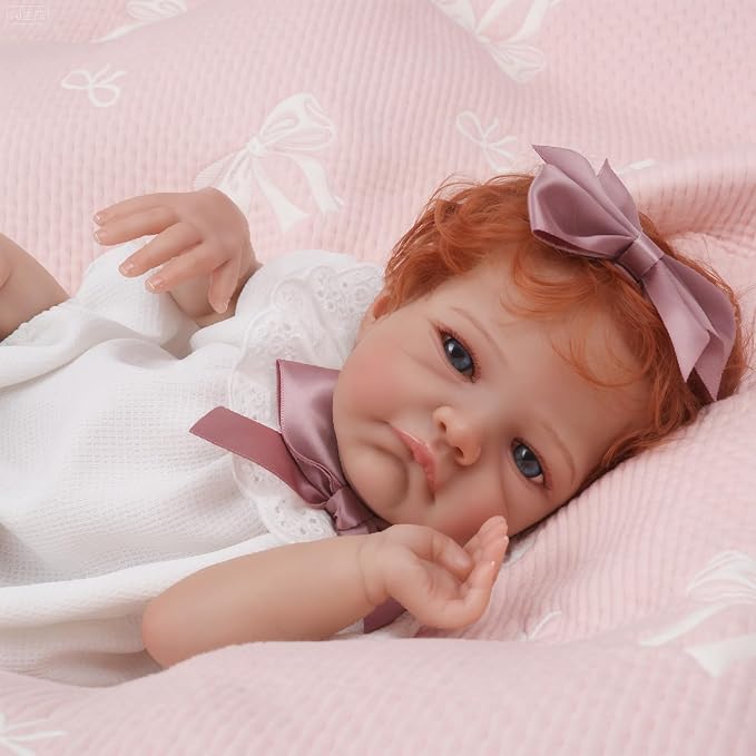 WOOROY Realistic Reborn Baby Dolls Girl- 20 Inch Lifelike Newborn Dolls with Red Hair and Open Eyes, Weighted Cloth Body Real Life Baby Doll with Accessories and Gift Box for Kids 3+