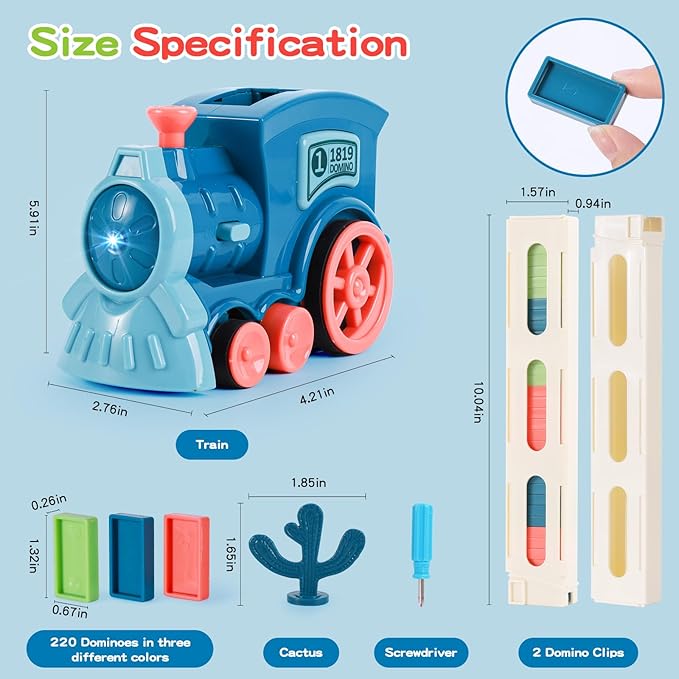 Gigilli 220Pcs Domino Train Toys, Automatic Dominoes Building Train Set for Kids 2-4 4-8, Stacking Kids Games Stem Montessori Educational Toys for 3 4 5 6 7 8 Year Old Boys Girls Birthday Gifts