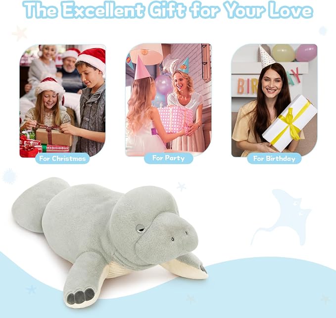 MorisMos 47 Inch Giant Manatee Stuffed Animal, Grey Manatee Plush Toy, Soft Sea Cow Plush Body Pillow for Sleeping, Cuddles & Home Decor, Christmas Birthday Gift for Kids Adults