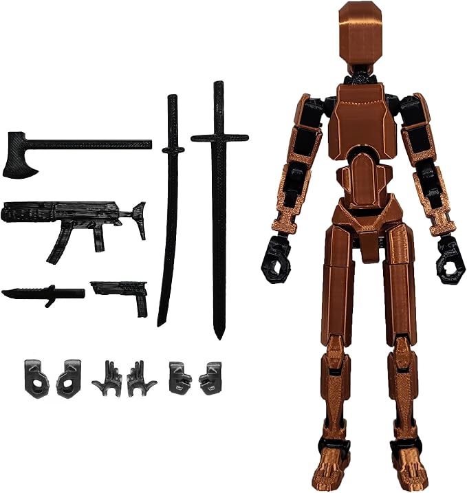 FoxVilla Assembly Completed T13 Action Figure, Titan 13 3D Printed Action Figure, 3D Printed Titan13, Assembled Dummy 13 Lucky 13 Toy Figure (Copper, 5.5 inch)