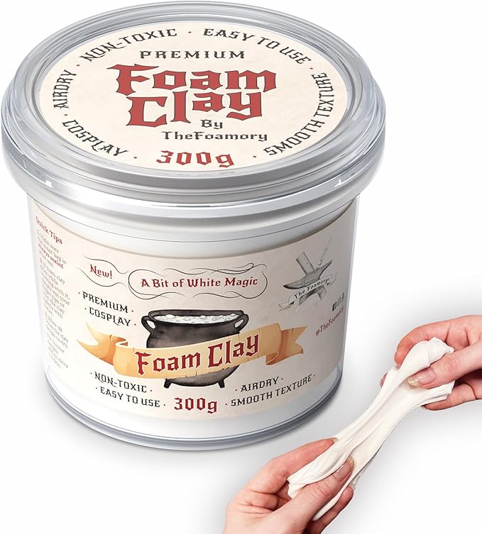 The Foamory Moldable Cosplay Foam Clay (300g White) High Density Air Dry Clay, EVA Foam Sands Paints Easily, Non-Toxic and Safe for Crafts