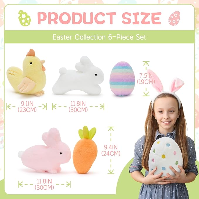 MaoGoLan 6 Pack Plush Pillow Stuffed Animals Bulk with Rabbit Shaped Throw Pillows Egg Plush Set for Kids Girls Gifts Party Favors Decorations Mother's Day Christmas