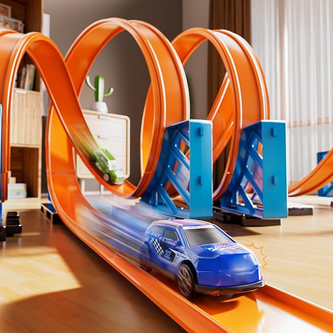 Race Track Car Set for Kids Ages 3-5 4-8, Toy Car Track Set for Boys 3+ with 5 Rotating Track, Race Car Track with 2 Small Cars, Boys Toy, Gifts Toys for Kids 3 4 5 6 7 8