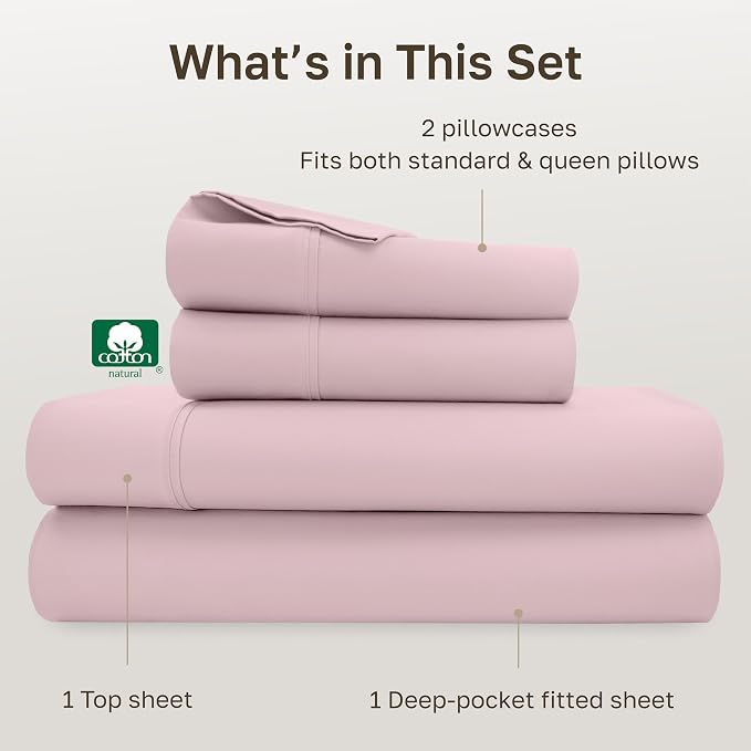 California Design Den Soft Queen Size 100% Cotton Sheet Sets, 400 Thread Count Good Housekeeping Award Winner, Silky Smooth Sateen Weave with Deep Pockets, Durable Queen Bed Sheet Set - Pink
