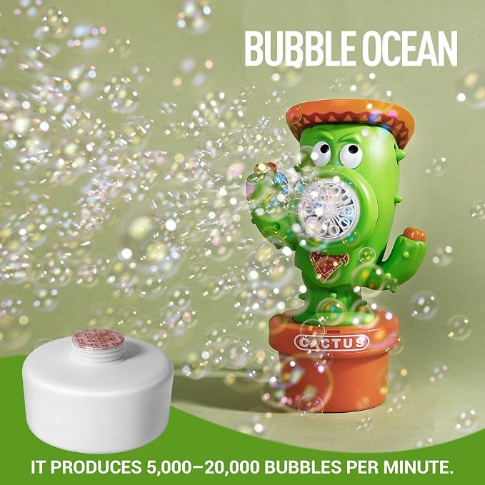 Cactus Bubble Machine, Automatic Rechargeable Bubble Blower for Kids with Handheld,Lights and Music, Dancing Cactus Toy Bubble Maker for Bathtub Bath,Outdoor Birthday Wedding Party