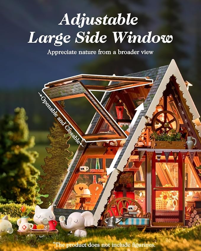 Rolife DIY Miniature House Kit for Adults, A-Frame Cabin Mini Wooden Dollhouse Kit, Tiny House Diorama Building Kits-Birthday Craft Home Decor Hobbies Gift for Friends Family