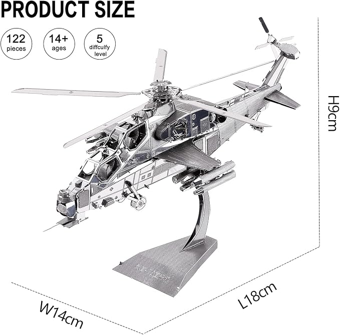 Piececool 3D Metal Puzzle Military Model Kits, 10 Helicopter Airplane Models Kits to Build for Teens Men Hobbies DIY Brain Teaser Puzzles, Great Birthday Gifts, 122 Pcs