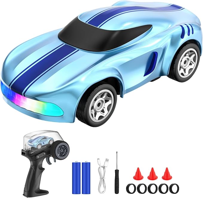 RC Drift Car, 1/64 Mini Drift RC Cars 4WD Micro Remote Control Car with LED Lights and Speed Switch, Ideal Birthday Cars Toys for Adults Kids Boys Age 6 7 8-12, Blue