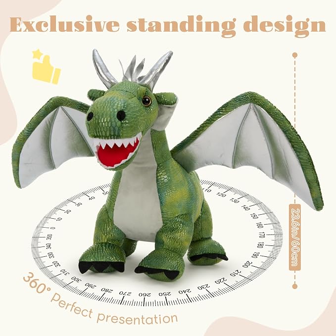 Giant Dragon Plush Toy, 24 Inch Soft Large Drgon Stuffed Animal for Kids Boys Girls, Green Dinosaur Plushies as Christmas Birthday Gift