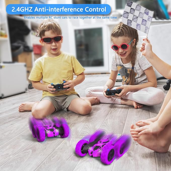 Hamdol Remote Control Car for Kids, 360° Spinning RC Stunt Car with Lights, 4WD Electric Off-Road Vehicle, 2.4GHz Rechargeable Toy Cars for Boys Girls Age 6 7 8 9 10 11 12, Birthday