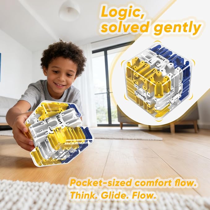3D Cube Puzzle, Labyrinth Brain Teaser Maze Ball, Blue | For Kids Adults, Stress Fidget Puzzle, Boys Girls Birthday Gifts