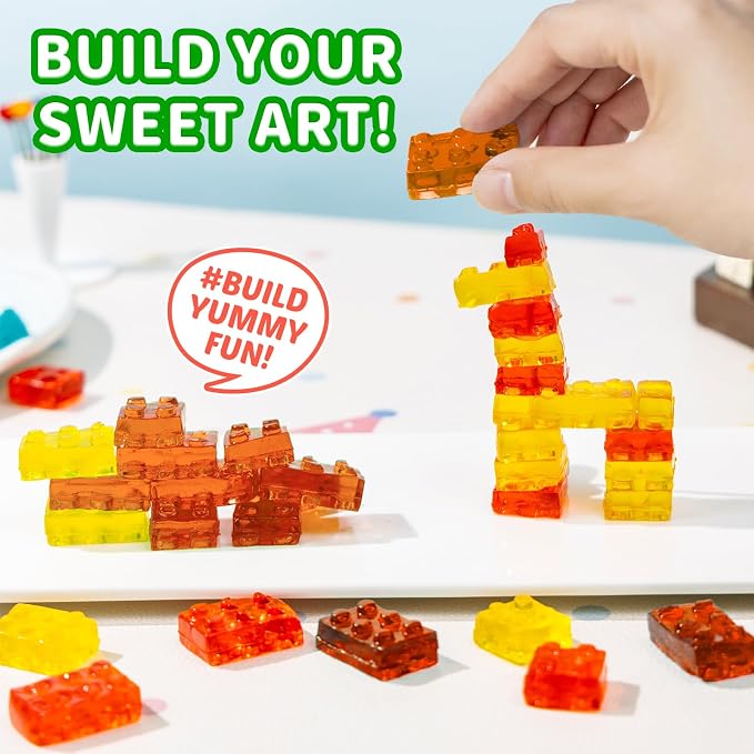 AMOS 4D Vegan Gummy Blocks Candy – Assorted Fruit Flavors, Made with Real Juice, Fun-to-Build Edible Blocks, Fat-Free, (8.47 oz Pack of 1)