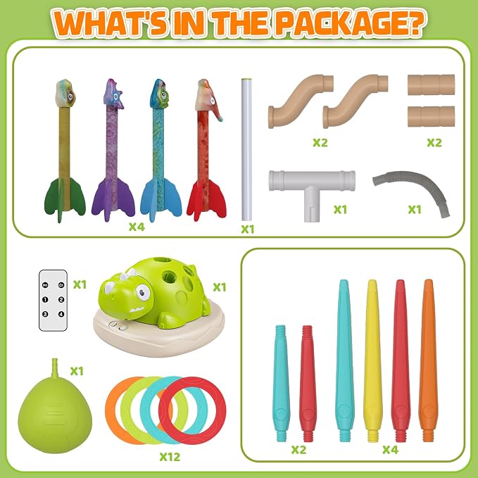 Aliex 3 in 1 Dinosaur Musical Jumping, Toss Ring and Stomping Launch Rocket Launcher, Indoor & Outdoor Sports Toys with Remote Control for Kids Ages 3-8 4-6,Active Outside Toy Gift for Boys and Girls