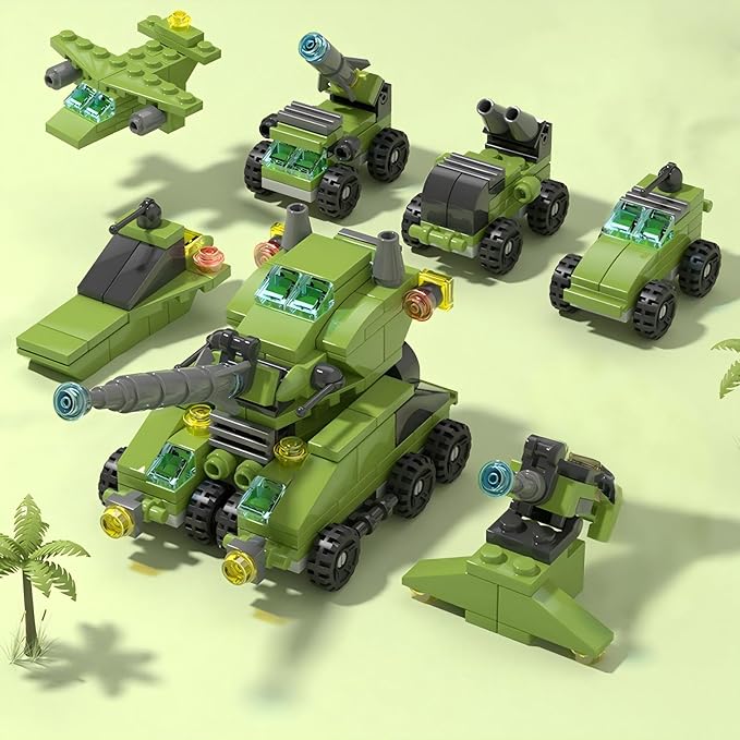 138-Piece Military Building Blocks Set – Army Tank Vehicle Toy with 7 in 1 Transformable Models, STEM Construction Kit for Kids Ages 6-12, Combat Play & Collector’s Display
